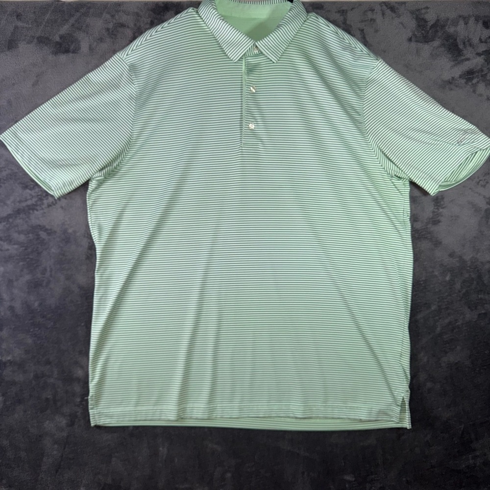 Mens XL Greg Norman Polo Shirt Green Striped Short Sleeve Golf Faded Tag